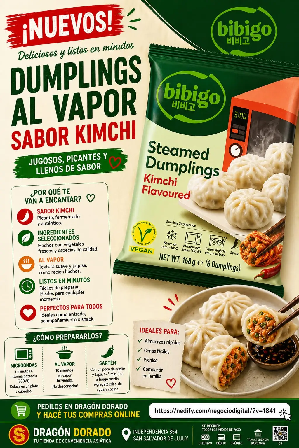 DUMPLING BIBIGO SABOR KIMCHI PICANTE 168G